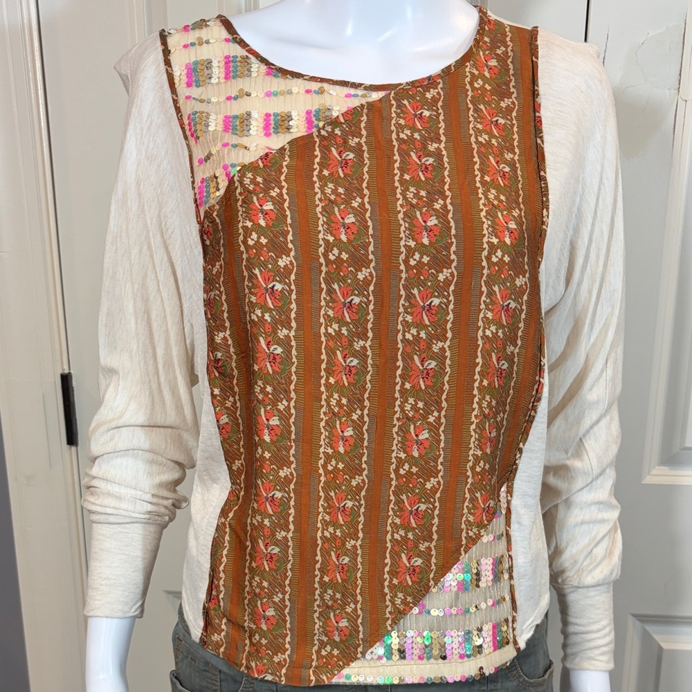 Chic Patchwork Long Sleeve Blouse - image 1